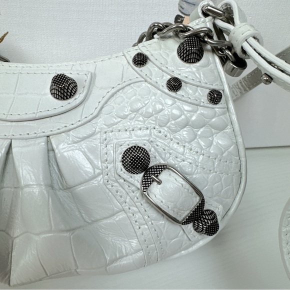 Authentic Balenciaga Le Cagole Crocodile Embossed Mini Bag With Chain in White - Picture 7 of 14